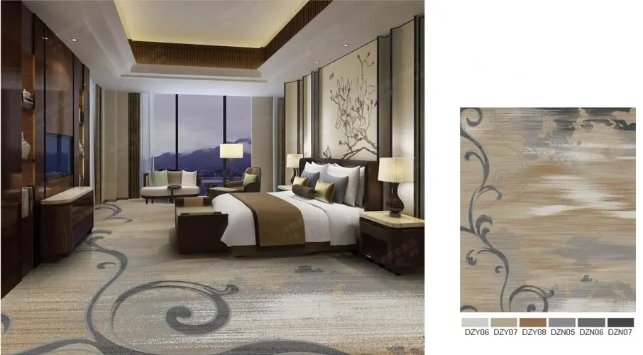 100% PP Material Grey Color Pattern Design Luxury Hotel Guestroom Carpet