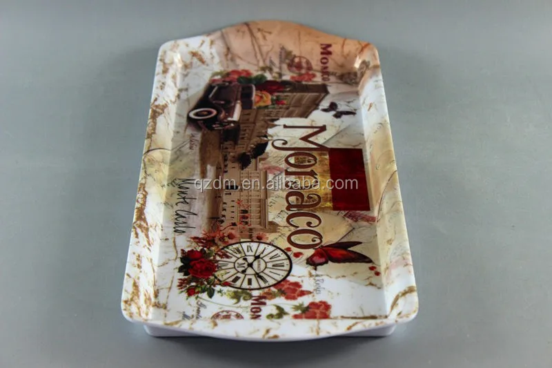 15 Inch Melamine Tea Time Serving Tray With 2 Handle Oblong Shape