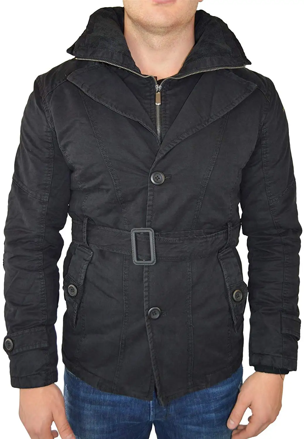 UUYUK Men Hooded Winter Warm Faux Fur Collar Coat Jacket