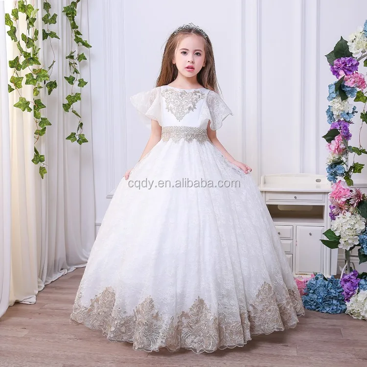 New White Bridesmaid Flower Girl Long Dresses Applique Ball Gowns Elegant Formal