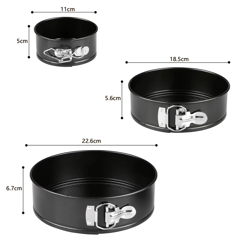 Leakproof and Nonstick 4/7/9 Homeasy Springform Cake Tin Cake Pan 3 Pieces Cake Tin Set Cheesecake Pan Set with Removable Bottom Black 