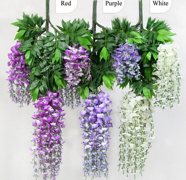 Garden Silk Decorative Rattan Artificial Wisteria Flowers Ivy Hanging ...