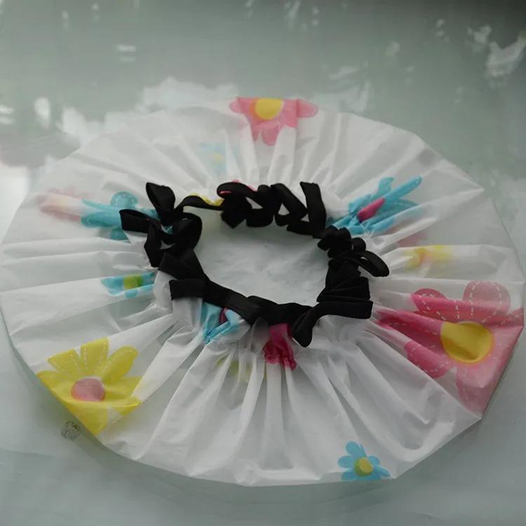 High Grade Peva Disposable Shower Caps With Colorful Print Bouffant
