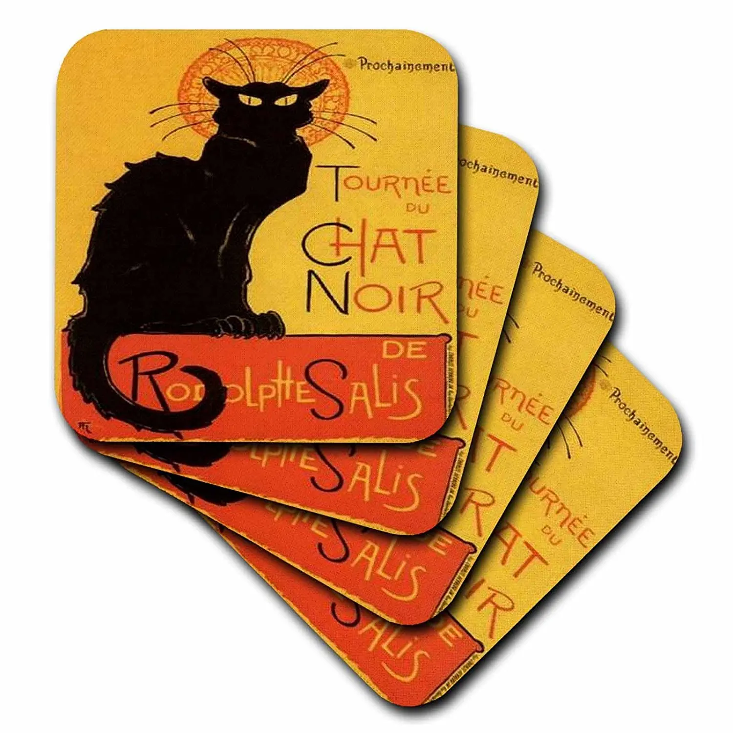 3dRose cst_46907_3 Le Chat Noir Advertising, Art Nouveau, Black Cat, Cat, Cats, Chat Noir, Le Chat Ceramic Tile Coasters, Set of 4