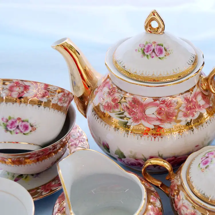 15pcs Gold Red Rose Ceramic Tea Set Porcelaino Sets Buy Red Rose Tea
