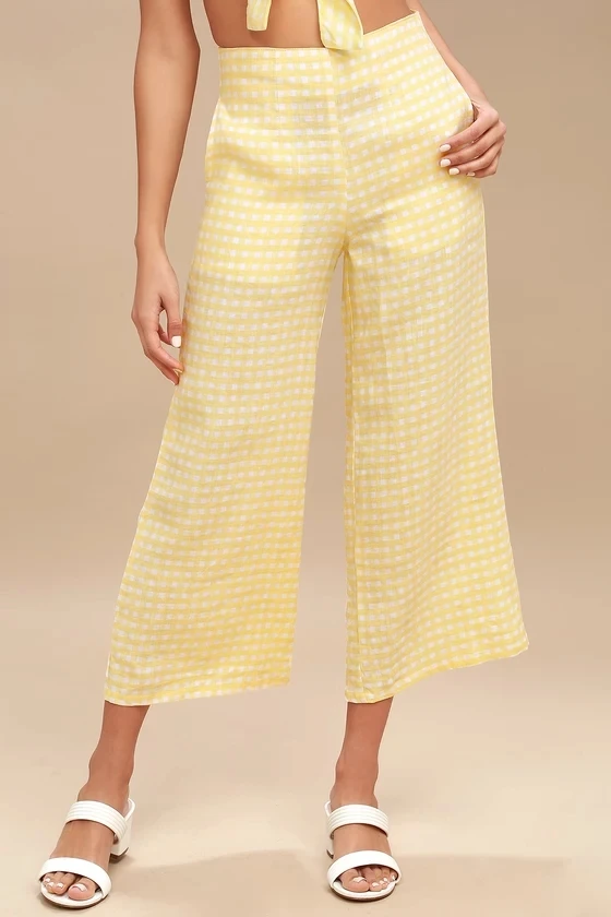 yellow gingham trousers