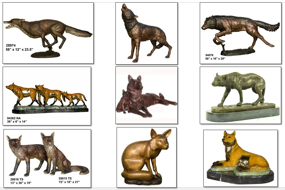 Factory Custom Bronze Casting Park Garden Brass Wolf Statues For Sale