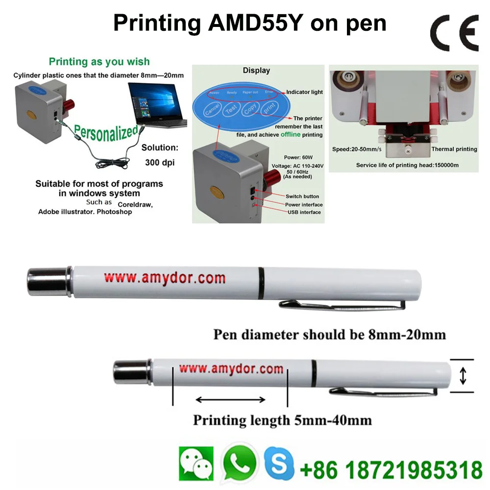 Amydor Digital Pen Printer / Hot Stamping Foil Printer For Pen Amd55y