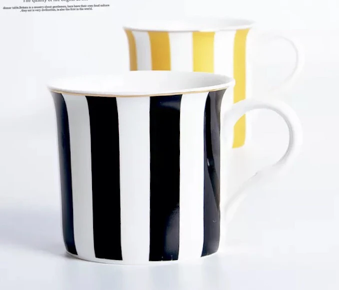 Black And White Striped Printed Luxury Italain Gold Rim Round
