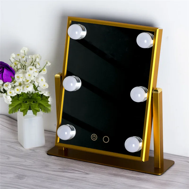 6 Led bulbs makeup mirror Smart touch screen vanity aluminum mirror Hollywood-style makeup mirrors