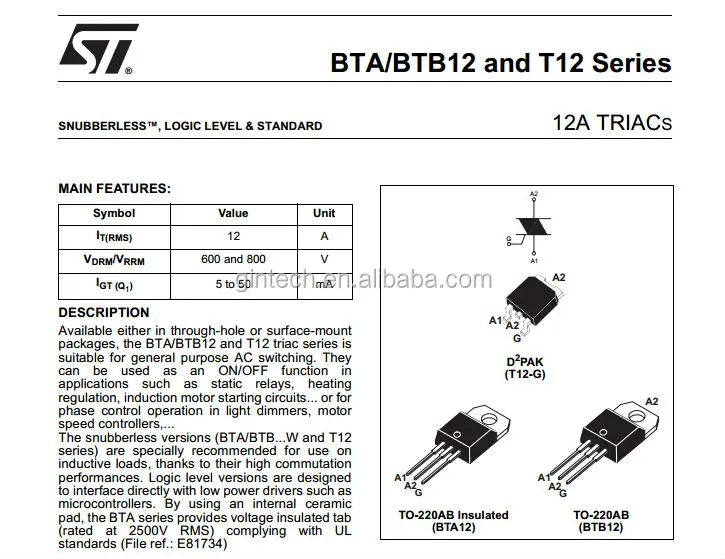 Bta12 600b схема подключения