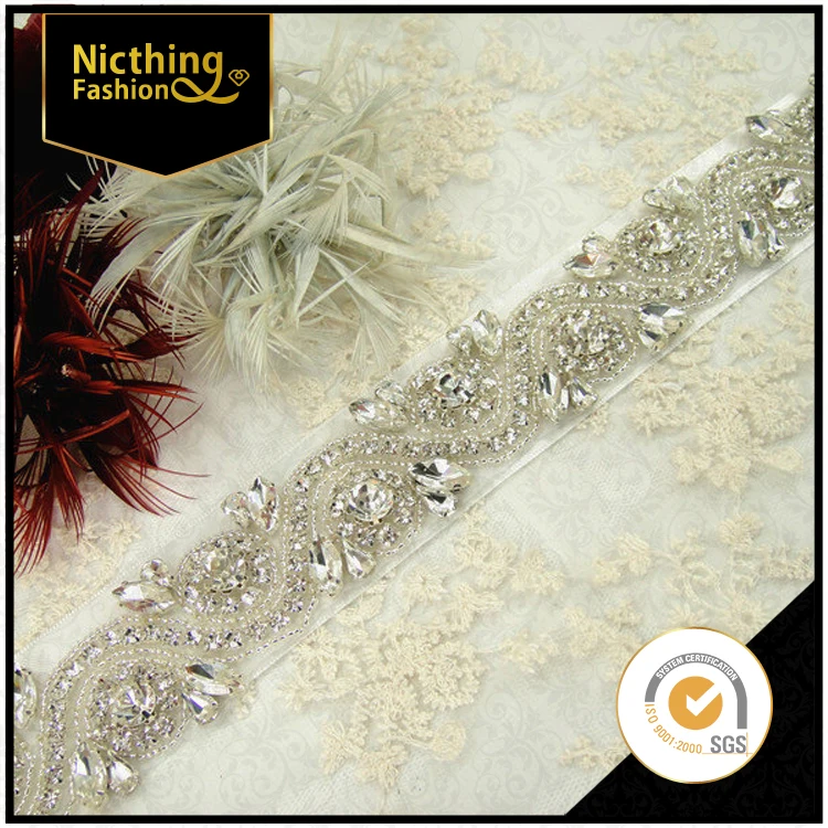 Wholesale New Handmade Blingbling Beaded Crystal Trim Rhinestone Lace