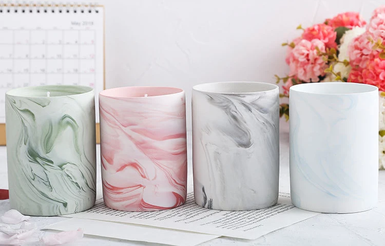 Popular OEM marbling natural soy wax candle jar with lid