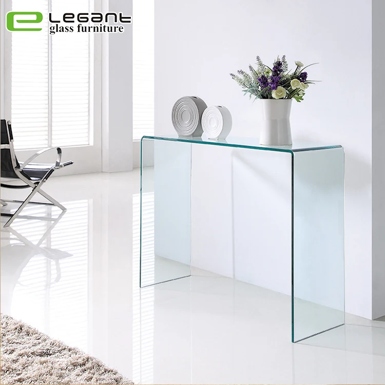 Rectangle glass top console table with iron frame