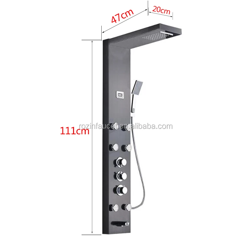 Stainless Steel Black Thermostatic Shower Column Waterfall Shower Panel