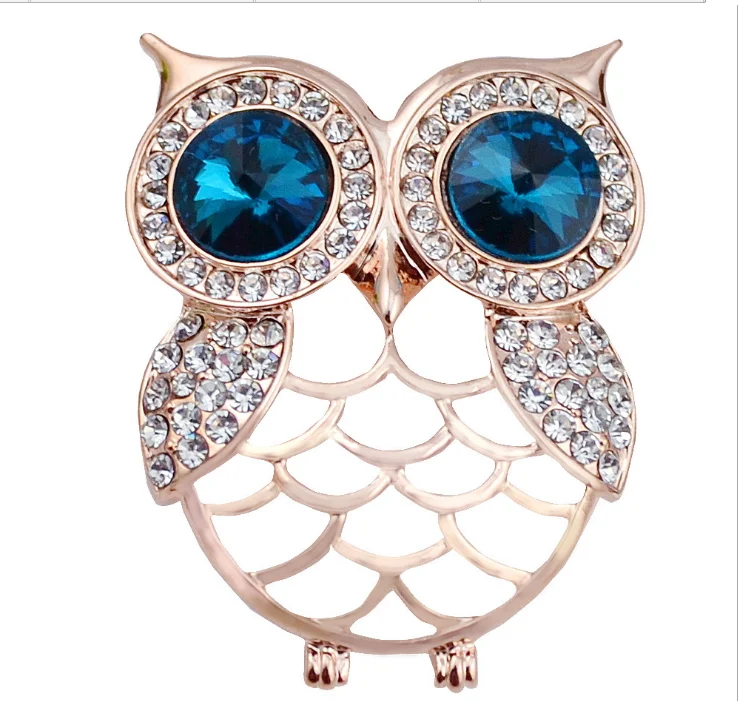 有趣的定制设计可爱的动物珠宝大水晶眼水钻空心猫头鹰胸针