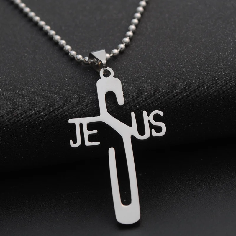 Stainless Steel Cross Pendant Necklace for Men Jesus Religious Necklace Jewelry Male Collar