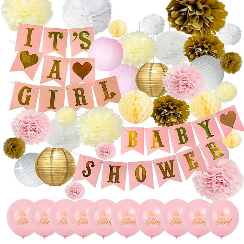Es Una Nina Baby Shower Suministros Rosa Y Oro Baby Shower