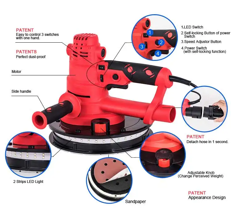 Hot selling for wall hand led drywall sander Drywall Sander Vacuum Automatic Dust Absorption