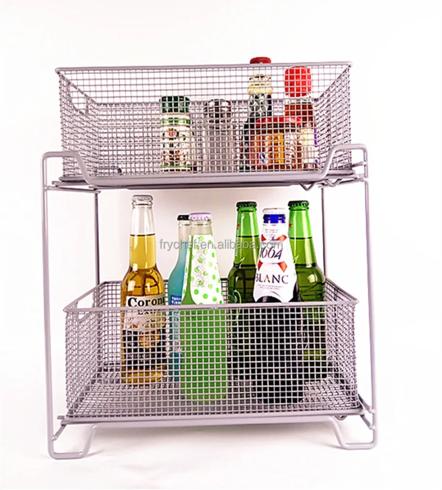 Two Tier Mesh Sliding Cabinet Basket Organizer Drawer Storage