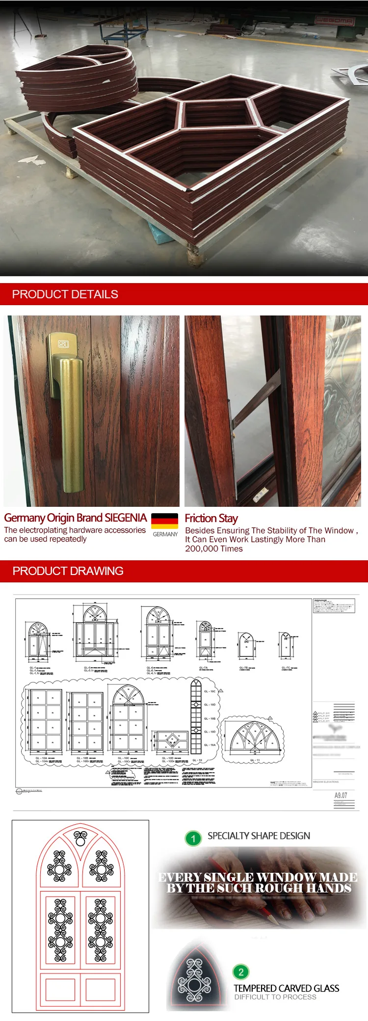 San Diego best selling products aluminum clad timber window 3 glass windows