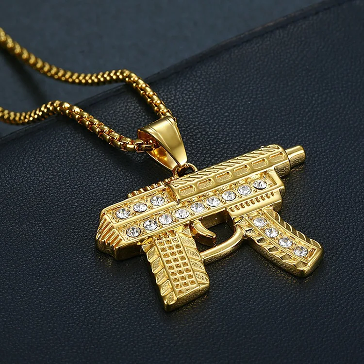 Fashion Men 24 Inch Iced Out 18k Gold Uzi Gun Pendant Necklace - Buy ...