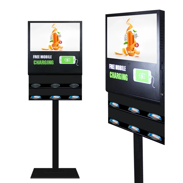 2019 new product black color 21.5inch indoor use vertical wireless smart charging advertising machine
