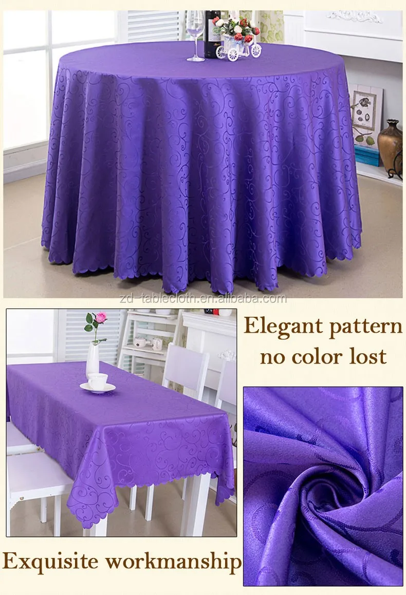 Factory Direct Sale Jacquard Purple Damask Round Tablecloth Polyester