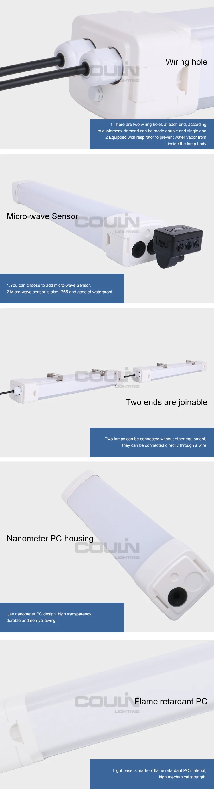 Modern Seamless Connection Led Outdoor Waterproof Light Linear Led Tri Proof Light PC Indoor
