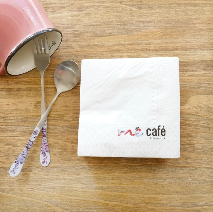 Custom Printed Prefolded Square White Serviette Napkins With Logo