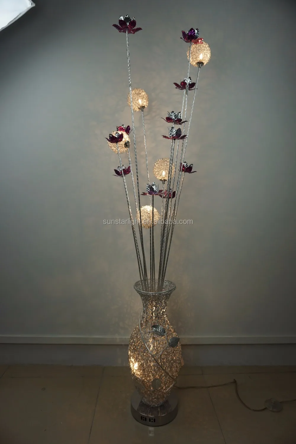 Silver Aluminum Decorative Modern Flower Vase Floor Lamp Light