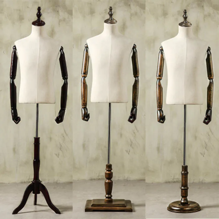 Xinji Fashion Half Body Cloth Mannequin Torso Dummy With Wooden Hand