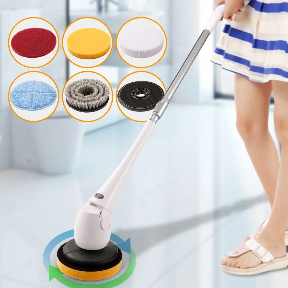 COOCHEER Spin Scrubber-Cordless Telescopic Power Tub and Tile Scrubber Cleaner for for Bath Toilet Floor Wall Window Car Surface Cleaning- No Bending-With 5 Interchangeable Brushes (Upgrade, White)