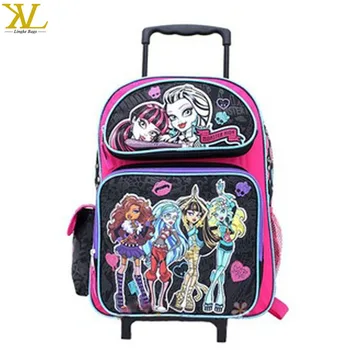Monster High Large Roller School Backpack Cute Cartoon Kids Bag With Wheel Wheels
