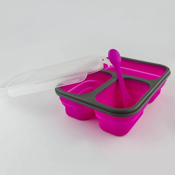 3 Compartment Foldable Folding Collapsible Silicone Lunch Box Buy