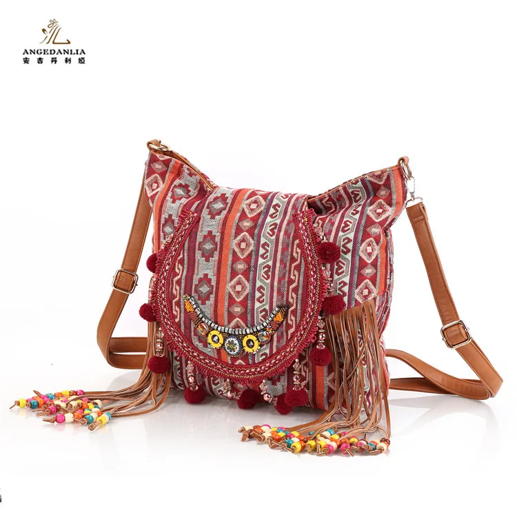 Hot Sale 2019 Wholesale Red Boho Handbags Tassel Vintage Beach Backpack - Buy Red Flower ...