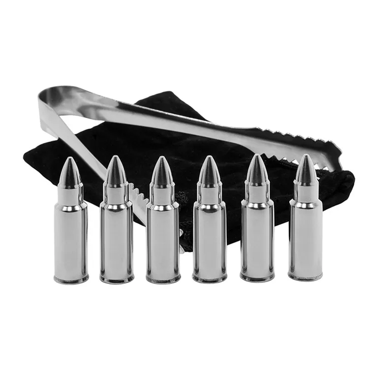 6 pcs Ice Cube Set Whiskey Bullet Stones Stainless Steel Chilling