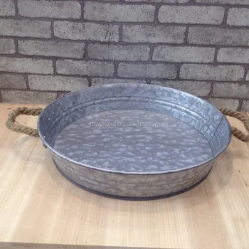 Essential Home Aged Galvanized Metal Serving Tray With Rope Handle Round Antique Essential Home Aged Galvanized Metal Serving Tray With Rope Handle Round Antique