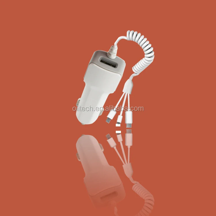 5V 2.1A 3 in 1 Delicate Curly Car Charger for iPhone Type-C Micro