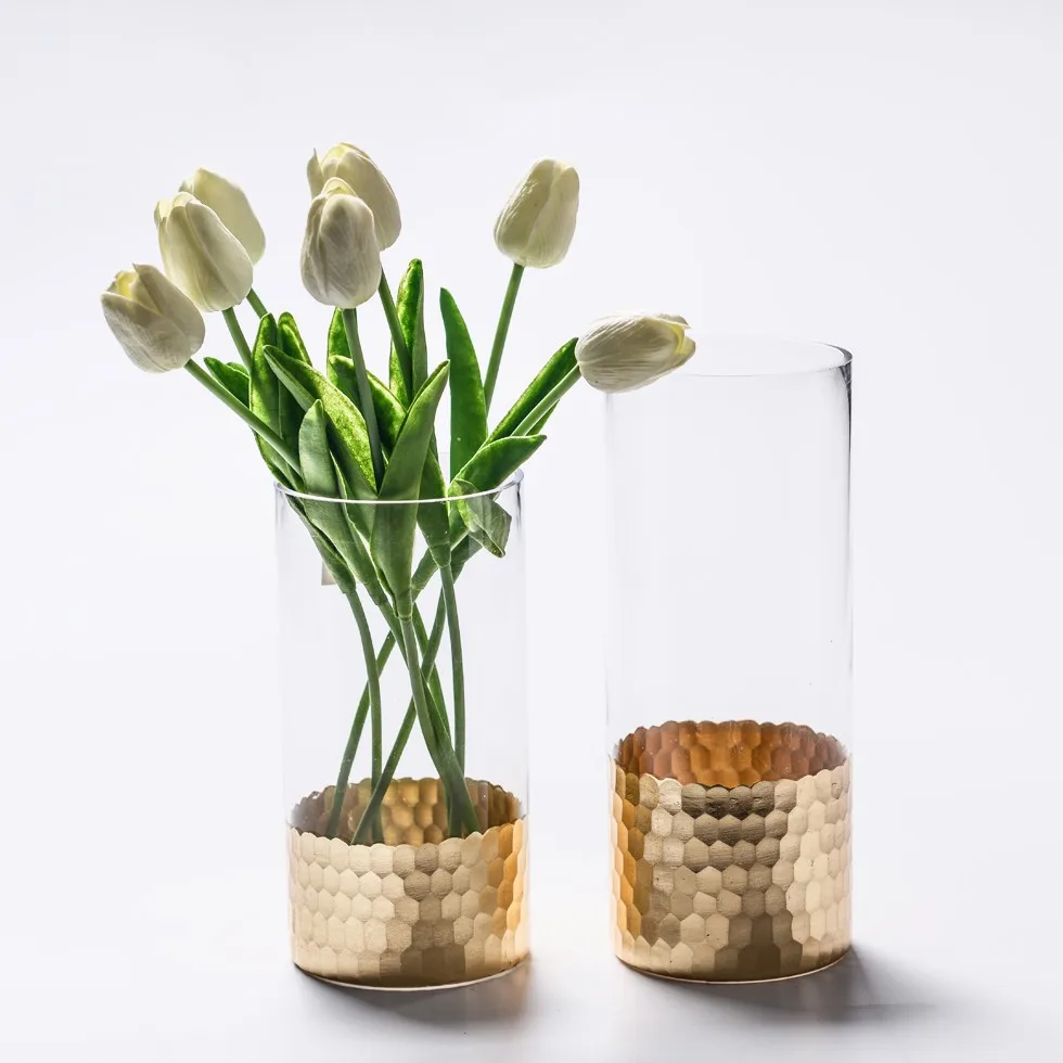 2017 New Design Clear Glass Vase With Electro Plated Gold /gilded/gold