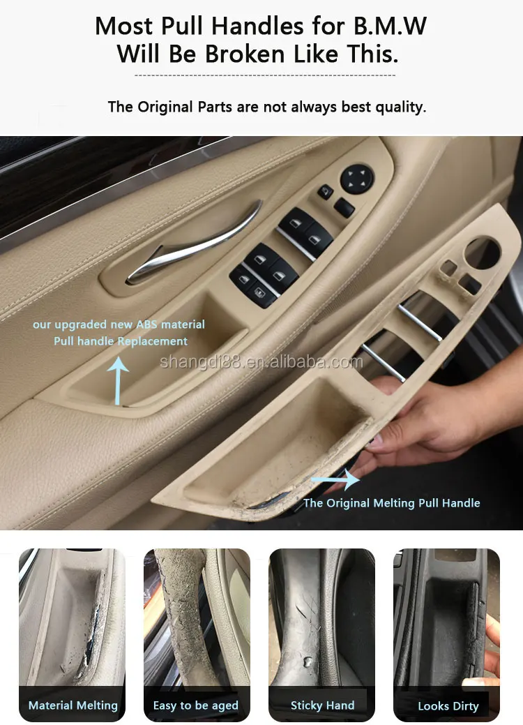 Window Switch Panel & Inner Door Panel Handle Pull Trim Cover Set for 2010-2016 BMW 5 Series 520 523 525 528 530 535 F10 F11 F18 Black Replaces 51417225873 