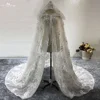 LZP416 New Style Wedding Accessories Flowers Long Wedding Capes White Lace Hooded Wedding Jacket Women