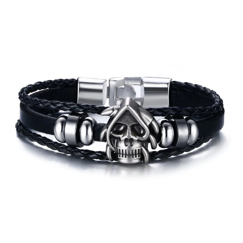 Black Leather Mens Skull Bracelet North Skull Bracelet Buy Cheap Skull Bracelets,Retro Skull