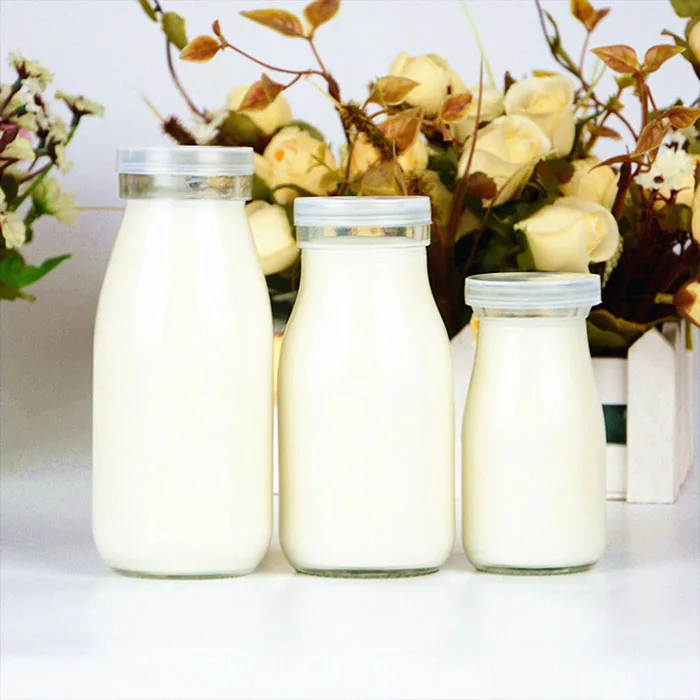 Plastic Lip Clear Glass Empty Milk Bottle Wholesale 100ml 200ml 250ml