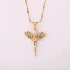 31455 Newest designed fashion gold Angel pendant pave crystal wings jewellery