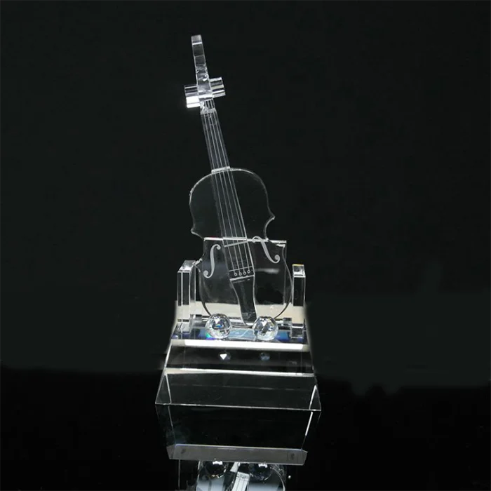 Crystal Glass Violin Music Instrument,Glass Music Box For Wedding Gift