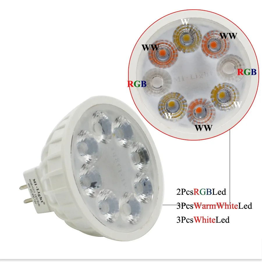 Milight 4W MR16 spot light DC12V 2.4G Wireless Dimmable Led Bulb RGB+CCT Led Spotlight