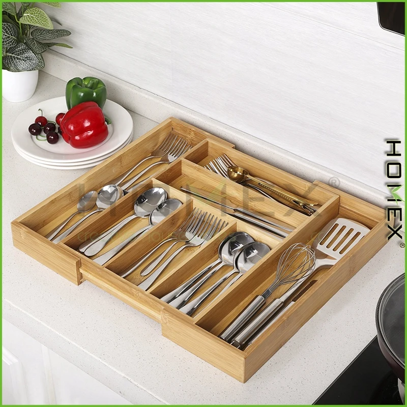 Bamboo Gadget Cutlery Tray Expandable Drawer Organizer Divider