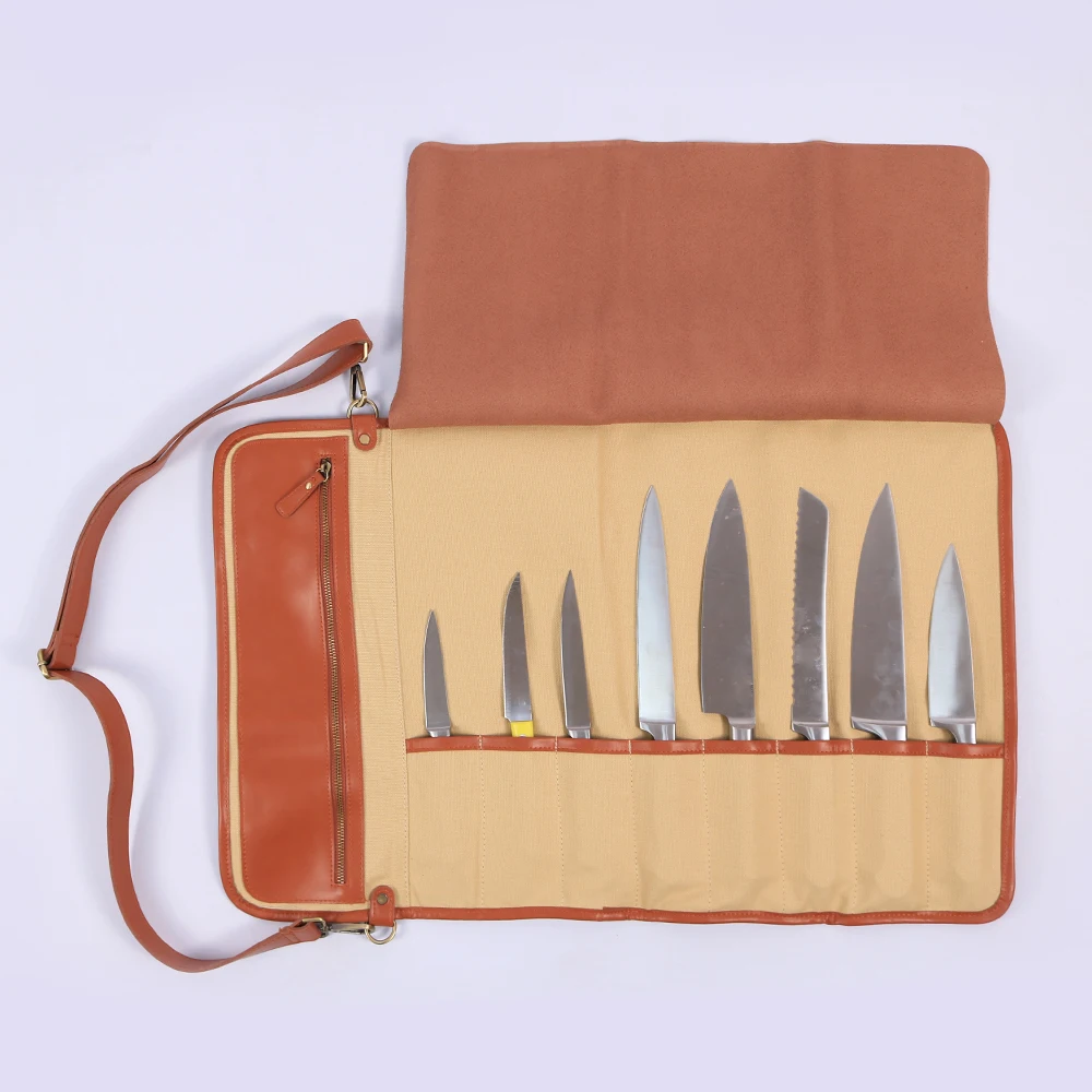 Handmade Microfiber Leather 8 Pocket Chefs Kitchen Knife Roll Bag - Buy ...