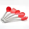 Silicone Spatula Utensil Kitchen 5 Pieces With Spaghetti Pasta Server, Slotted Turner, Serving Spoon, Deep Ladle